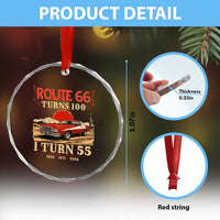 Route Highway 66 Turns 100 I Turn 55 Crystal Glass Ornament Vintage 1971 Road Sign 55th Birthday Muscle Car Lover Gift