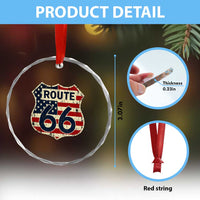 Route US 66 American Flag Americana Road Trip Crystal Glass Ornament