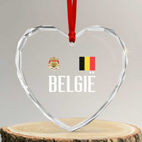 Royal Coat of Arms Belgie Crest Graphic Heart Crystal Glass Ornament Traditional Belgium Belgian Flag and Lion Heritage Pride Gift