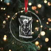 Saint Michael Protect Us In Battle Crystal Glass Ornament American Flag Catholic Christian Faith - Wonder Print Shop