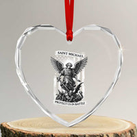 Saint Michael Protect Us In Battle Heart Crystal Glass Ornament American Flag Catholic Christian Faith - Wonder Print Shop