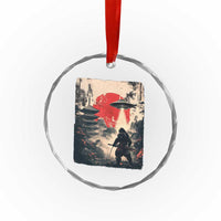 Samurai Bigfoot Crystal Glass Ornament Funny Japanese Retro Vintage Sasquatch Graphic Ukiyo-e Art TS10