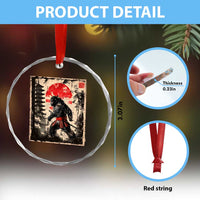 Samurai Bigfoot Crystal Glass Ornament Japanese Vintage Sasquatch Graphic Ukiyo-e Art Funny TS10