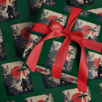 Samurai Bigfoot Wrapping Paper Roll Funny Japanese Retro Vintage Sasquatch Graphic Ukiyo-e Art - Wonder Print Shop