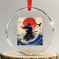 Samurai Cat Crystal Glass Ornament Vintage Japanese Art Anime Ukiyo-e Warrior TS10