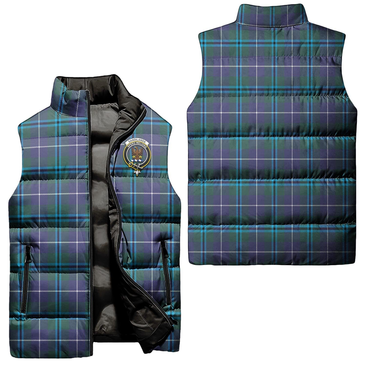 sandilands-clan-puffer-vest-family-crest-plaid-sleeveless-down-jacket