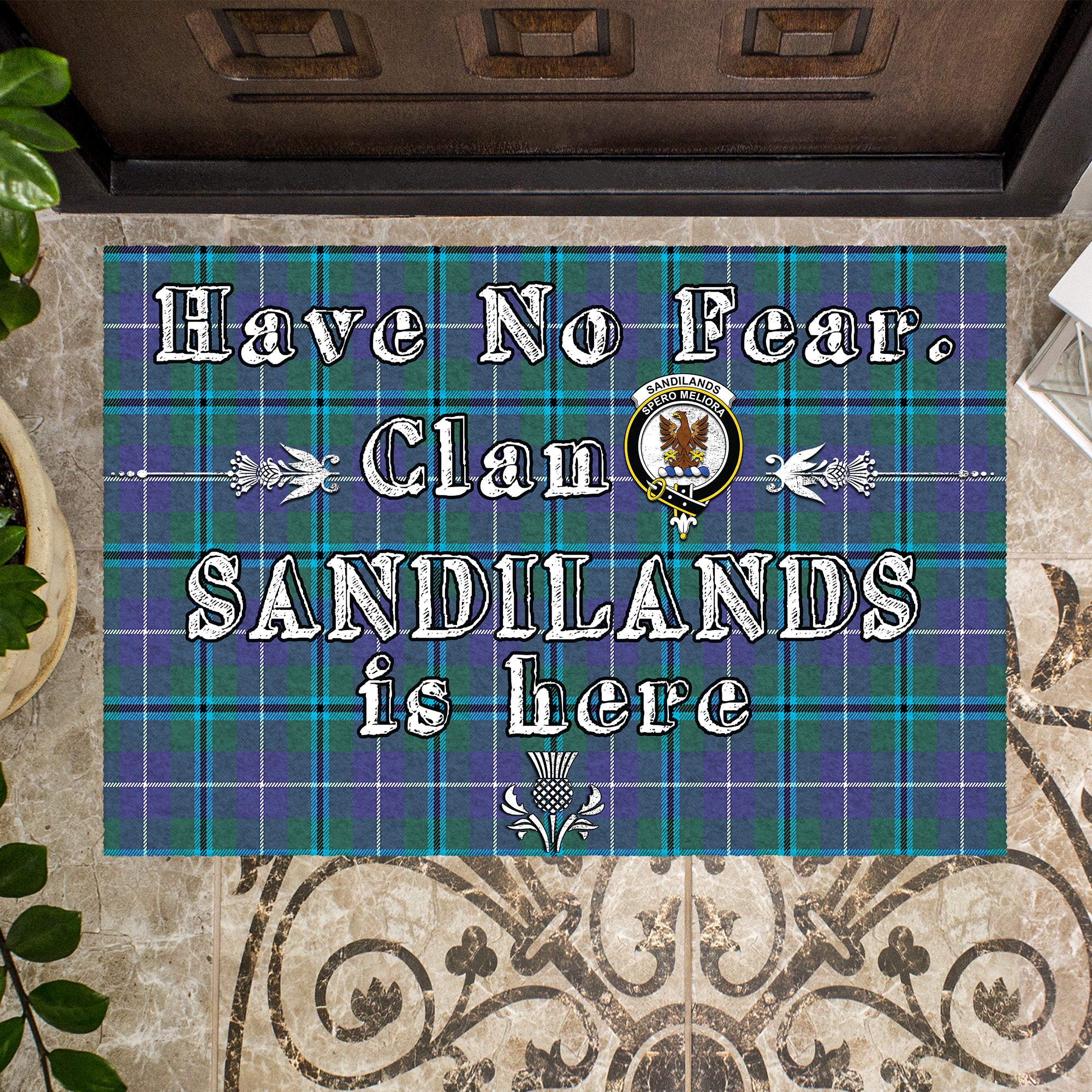 sandilands-clan-tartan-door-mat-family-crest-have-no-fear-tartan-door-mat