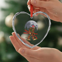 Santa Bigfoot Christmas Heart Crystal Glass Ornament Funny Sasquatch Skiing Snowboard Ski Lover Skier - Wonder Print Shop