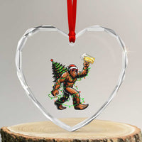 Santa Bigfoot Christmas Tree Heart Crystal Glass Ornament Xmas Lights Funny Sasquatch Beer - Wonder Print Shop