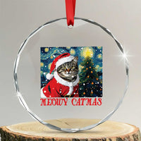 Santa Cat Xmas Crystal Glass Ornament Meowy Catmas Starry Night Christmas Tree TS09