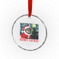 Santa Cat Xmas Crystal Glass Ornament Meowy Catmas Starry Night Christmas Tree TS09