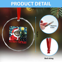 Santa Cat Xmas Crystal Glass Ornament Meowy Catmas Starry Night Christmas Tree TS09