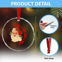 Santa Crystal Glass Ornament Fun Retro I Love A Man With A Beard TS10