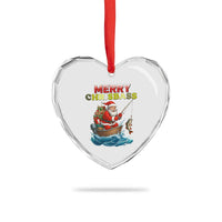 Santa Fishing Christmas Heart Crystal Glass Ornament Funny Fisherman Merry Chrisbass Xmas - Wonder Print Shop