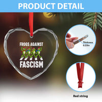 Santa Frog Against Fascism Heart Crystal Glass Ornament Christmas Holiday Frogs Band Resistance Protest - Wonder Print Shop
