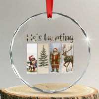 Santa Funny Xmas Hunter Look Crystal Glass Ornament He Is Hunting TS12