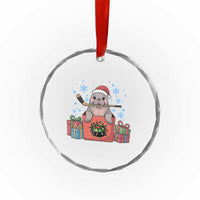 Santa Seal Playing Ice Hockey Crystal Glass Ornament Funny Christmas Gift - Wonder Print Shop