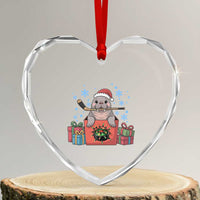 Santa Seal Playing Ice Hockey Heart Crystal Glass Ornament Funny Christmas Gift - Wonder Print Shop