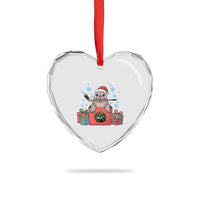 Santa Seal Playing Ice Hockey Heart Crystal Glass Ornament Funny Christmas Gift - Wonder Print Shop