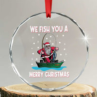 Santa Xmas Boat Fishing Crystal Glass Ornament We Fish You A Merry Xmas Fisherman TS02