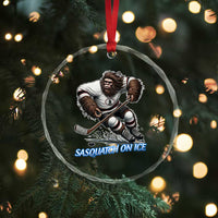 Sasquatch On Ice Crystal Glass Ornament Funny Bigfoot Hockey Player Gift - Wonder Print Shop