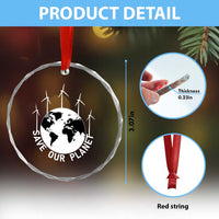 Save Our Planet Crystal Glass Ornament Wind Power Electricity Earth Day 2025 - Wonder Print Shop