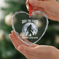 Save The Earth Bigfoot Lives Here Heart Crystal Glass Ornament Earth Day Nature Lover
