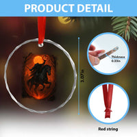 Scary Pumpkin Headless Horseman Halloween Crystal Glass Ornament TS10
