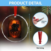 Scary Pumpkin Headless Horseman Halloween Crystal Glass Ornament TS10