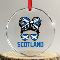 Scotland Messy Bun Hair Saltire Flag Ribbon Bow Crystal Glass Ornament Scottish Pride for Girls Women