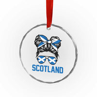 Scotland Messy Bun Hair Saltire Flag Ribbon Bow Crystal Glass Ornament Scottish Pride for Girls Women