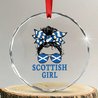 Scottish Girl Messy Bun Hair Saltire Flag Ribbon Bow Crystal Glass Ornament Scotland Pride for Girls Women