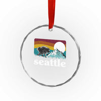 Seattle WA Mountains Jimothy the Raccoon Graphic Crystal Glass Ornament Retro Vintage Sunset Viral Trash Panda Feral Legend
