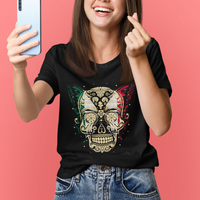 Mexican Sugar Skull T Shirt Mexico Flag Butterfly Latino Hispanic Heritage - Wonder Print Shop