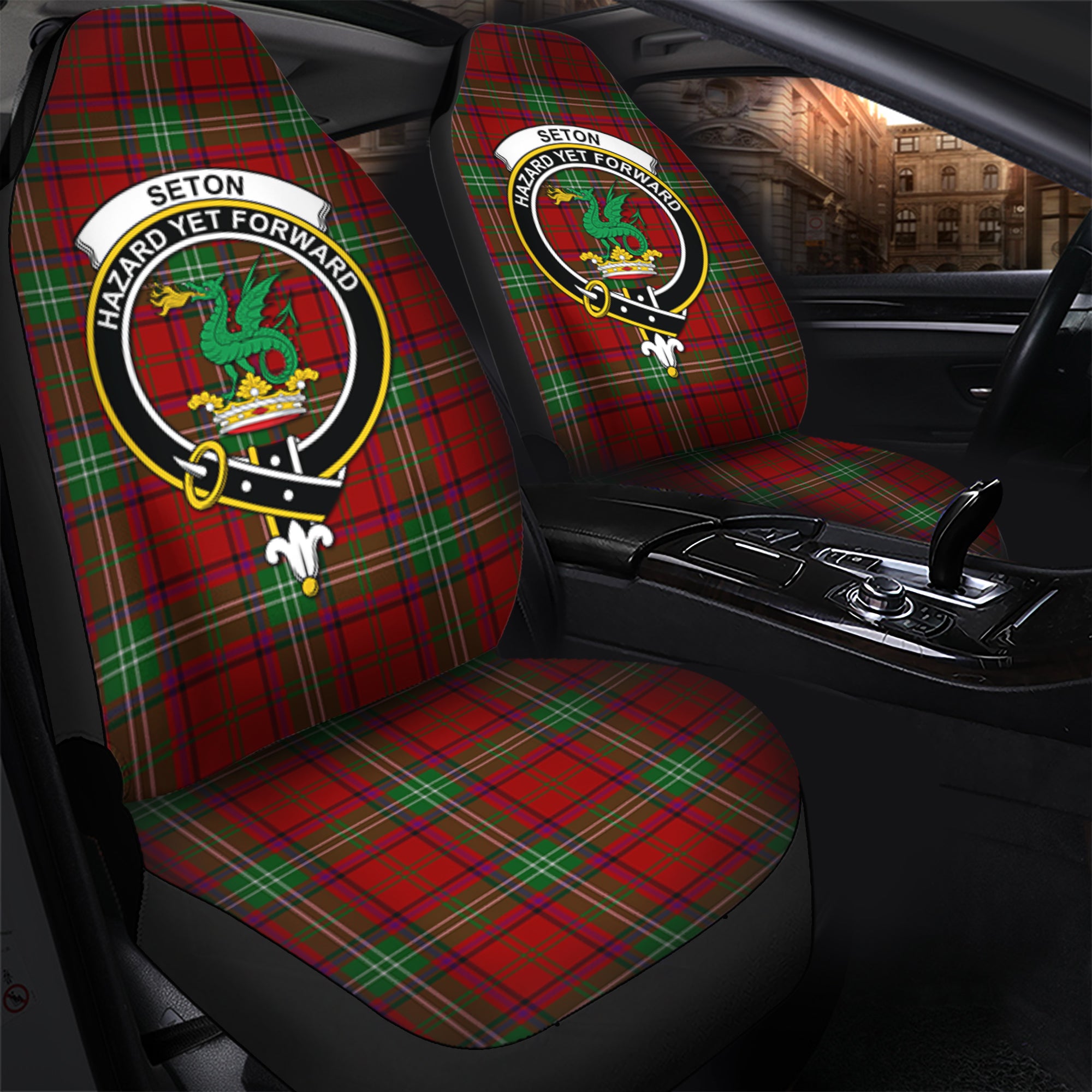Seton Clan Tartan Car Seat Cover, Family Crest Tartan Seat Cover TS23