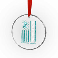 Sexual Assault Awareness American Flag Crystal Glass Ornament In April We Wear Teal Ribbon
