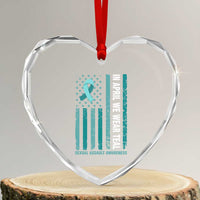Sexual Assault Awareness American Flag Heart Crystal Glass Ornament In April We Wear Teal Ribbon