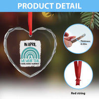 Sexual Assault Awareness Heart Crystal Glass Ornament In April We Wear Teal Ribbon