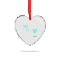 Sexual Assault Awareness Heart Crystal Glass Ornament Teal Dandelion Ribbons