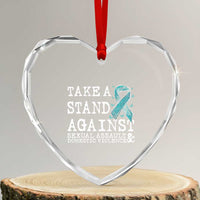 Sexual Assault Awareness Month Heart Crystal Glass Ornament Stand Against Sexual Assault & Domestic Violence