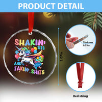 Shakin' Tits and Takin' Shits Crystal Glass Ornament Naughty Funny Unhinged Unicorn - Wonder Print Shop