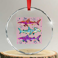 Shark Summer Striped Coastal Ocean Life Glitter Print Crystal Glass Ornament