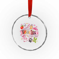 She is a Teacher I Can Tell School Aesthetic Crystal Glass Ornament Retro Groovy Western Cowgirl Texas