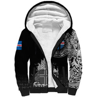 Black sherpa zip hoodie with Viking emblem graphic on front