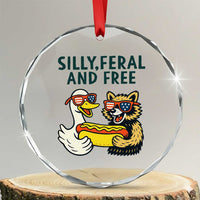Silly Feral and Free Crystal Glass Ornament Funny Goose and Raccoon 4th of July Patriotic TS02