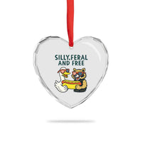 Silly Feral and Free Heart Crystal Glass Ornament Funny Goose and Raccoon 4th of July Patriotic - Wonder Print Shop