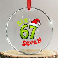 Six Seven Christmas Meme Crystal Glass Ornament Funny Green Grinchy 6 7 with Santa Hat - Wonder Print Shop
