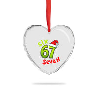 Six Seven Christmas Meme Heart Crystal Glass Ornament Funny Green Grinchy 6 7 with Santa Hat - Wonder Print Shop