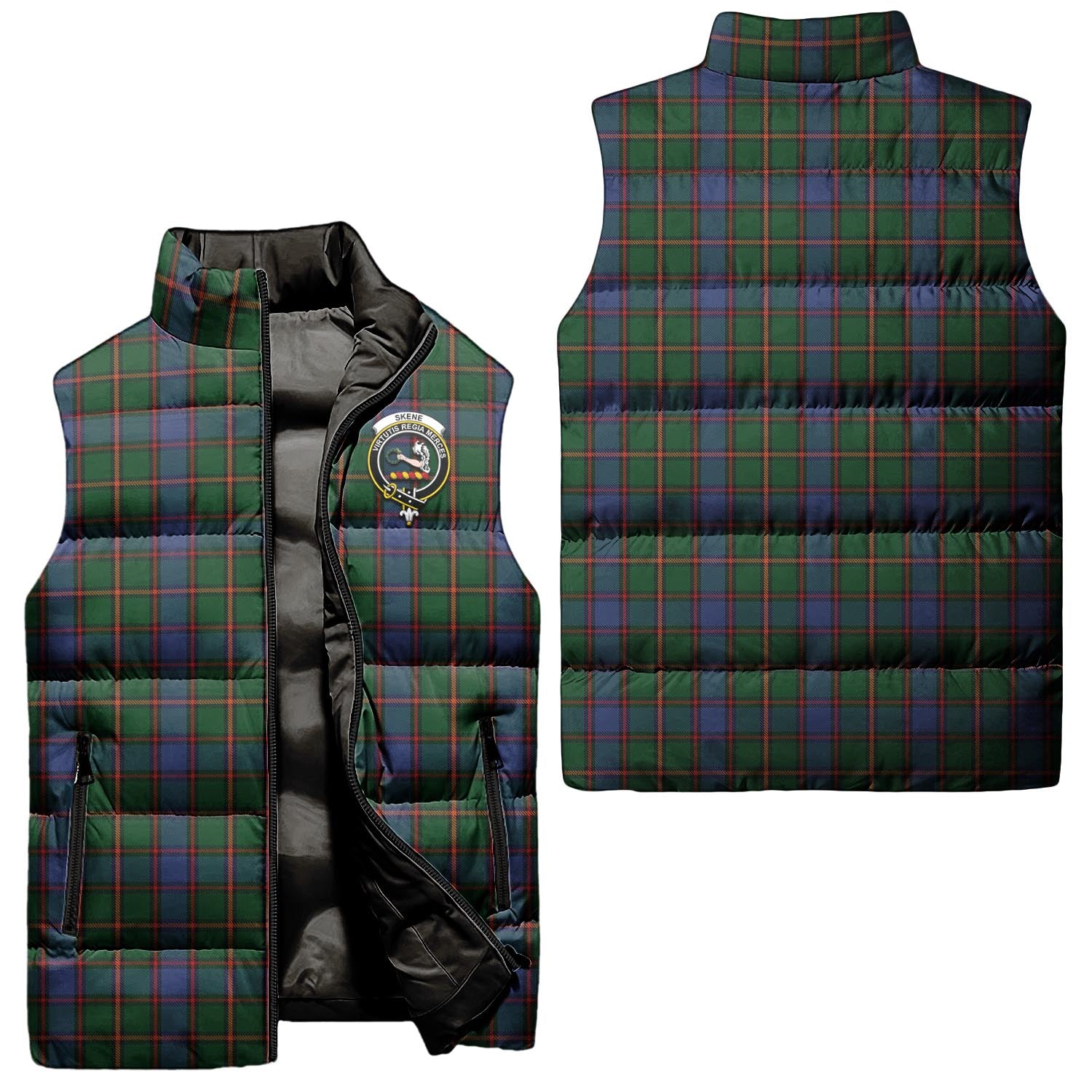 skene-clan-puffer-vest-family-crest-plaid-sleeveless-down-jacket