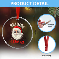 Skibidi Rizzmas Xmas Crystal Glass Ornament Rizz Santa Claus Retro Funny Xmas Gen Alpha Kid TS10